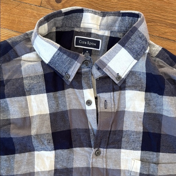 NEW Club Room Blue and White Plaid Flannel Button Down Shirt Men XL - Picture 3 of 7